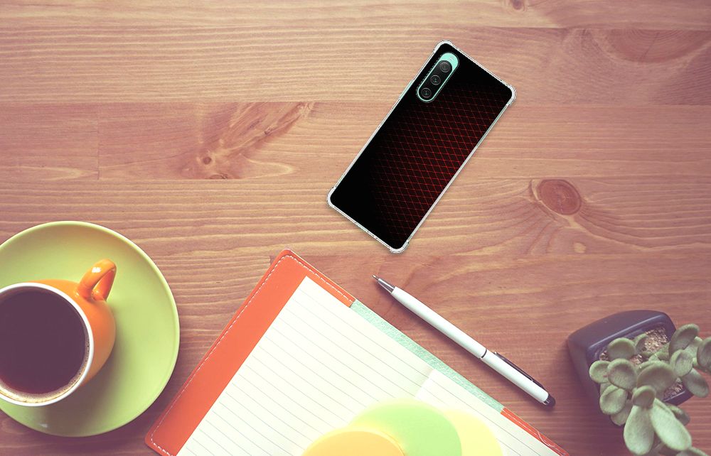 Sony Xperia 10 V Doorzichtige Silicone Hoesje Geruit Rood B2C Telecom