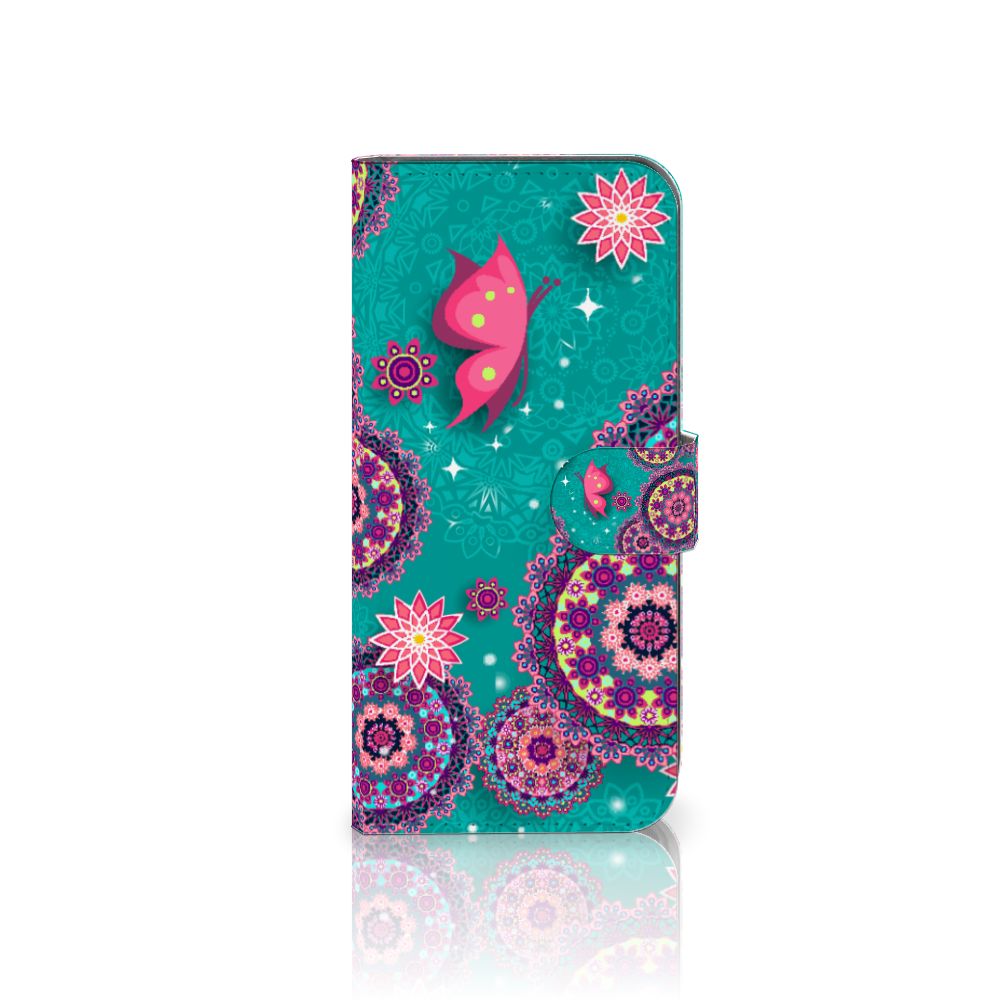 Sony Xperia 10 V Hoesje Cirkels en Vlinders bookstyle case design met vlinders en cirkels aanzicht