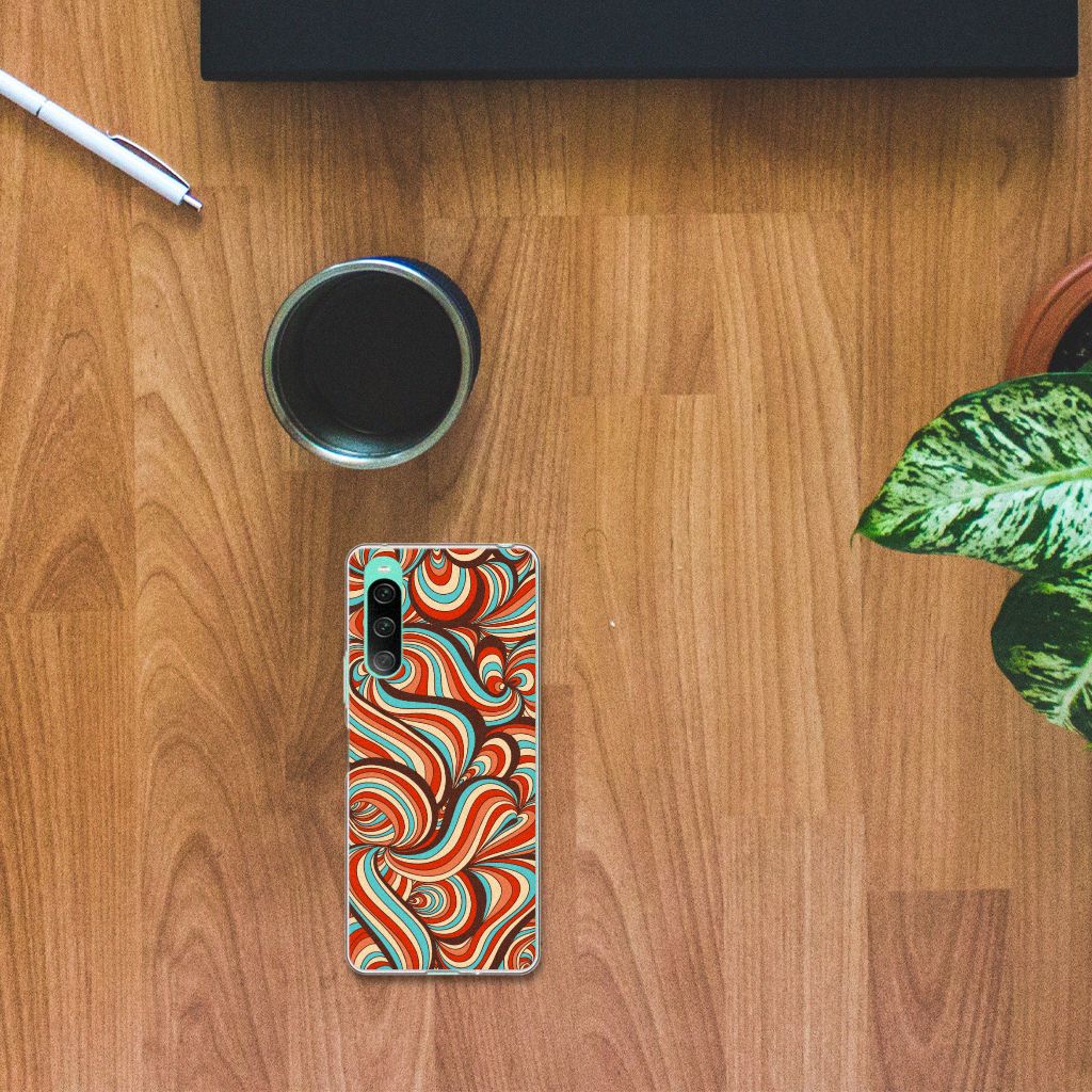 Sony Xperia 10 V Hoesje maken Retro met kleurrijk retro design op houten tafel, perfect als cadeau 🎁