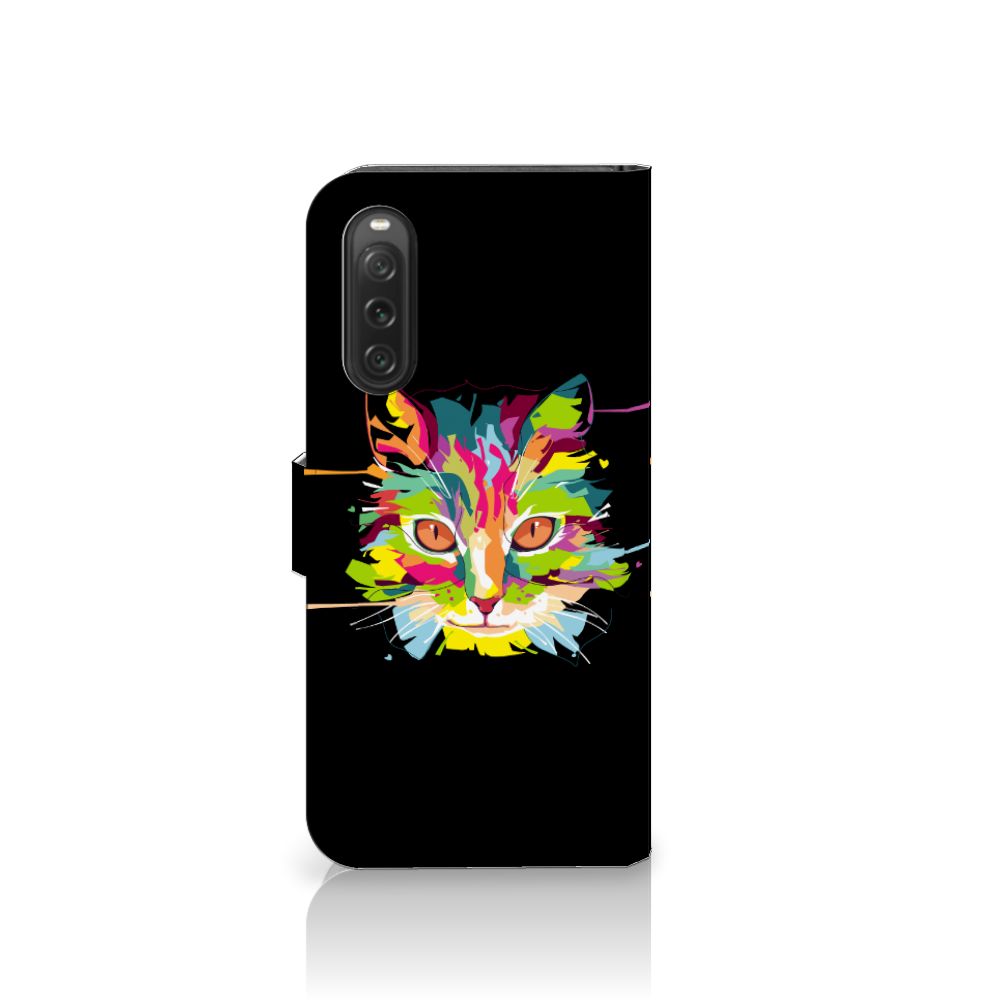 Sony Xperia 10 V Leuk Hoesje Cat Color kat kleurrijk ontwerp voorkant