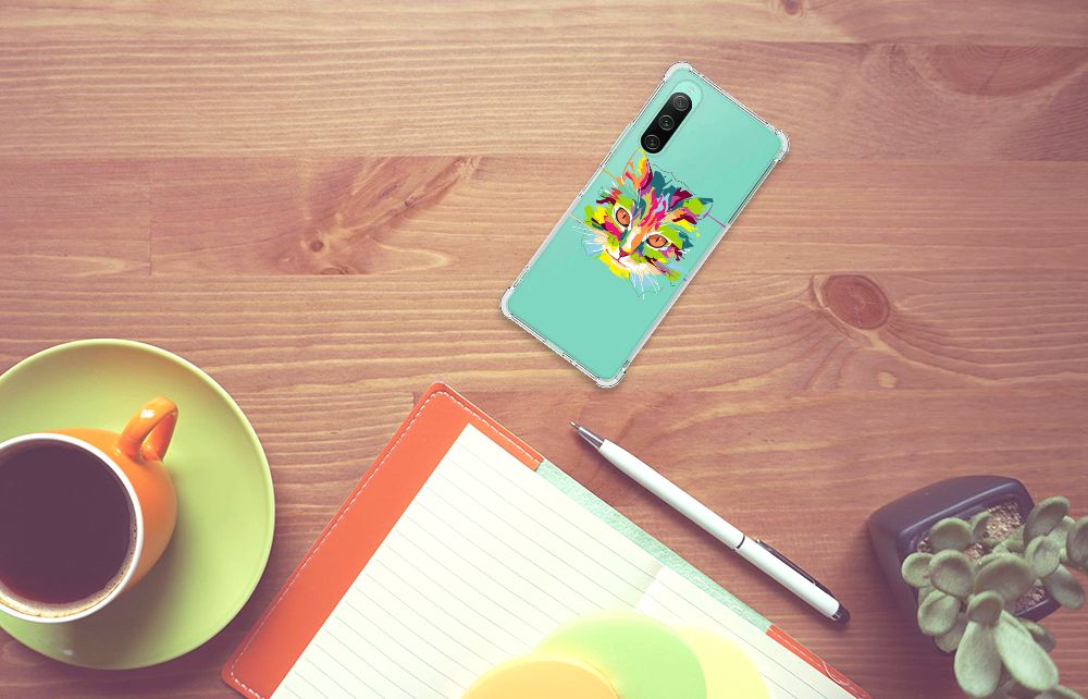 Sony Xperia 10 V Stevig Bumper Hoesje Cat Color bovenaanzicht