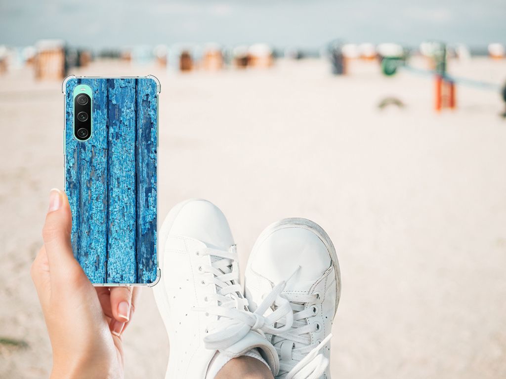 Sony Xperia 10 V Stevig Telefoonhoesje Wood Blue B2C Telecom