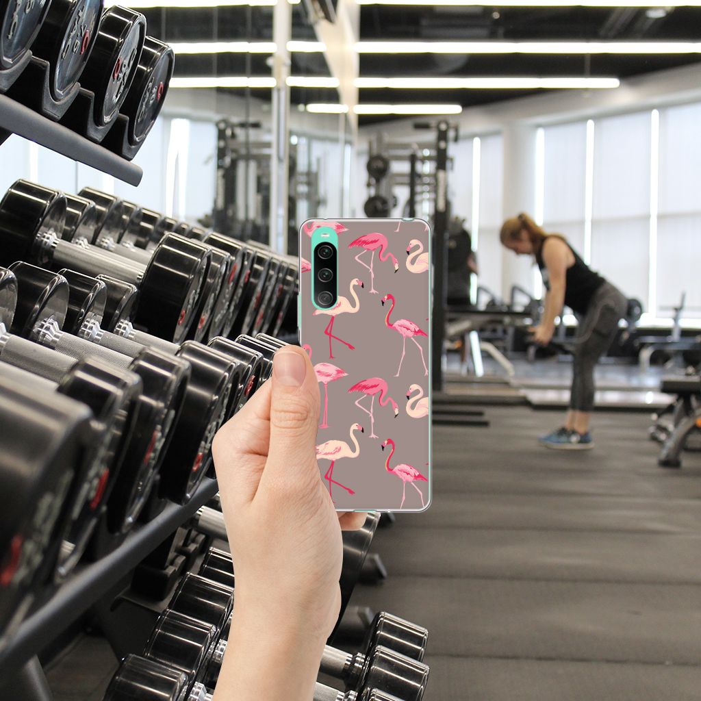 Sony Xperia 10 V TPU Hoesje Flamingo flamingo design hand gym