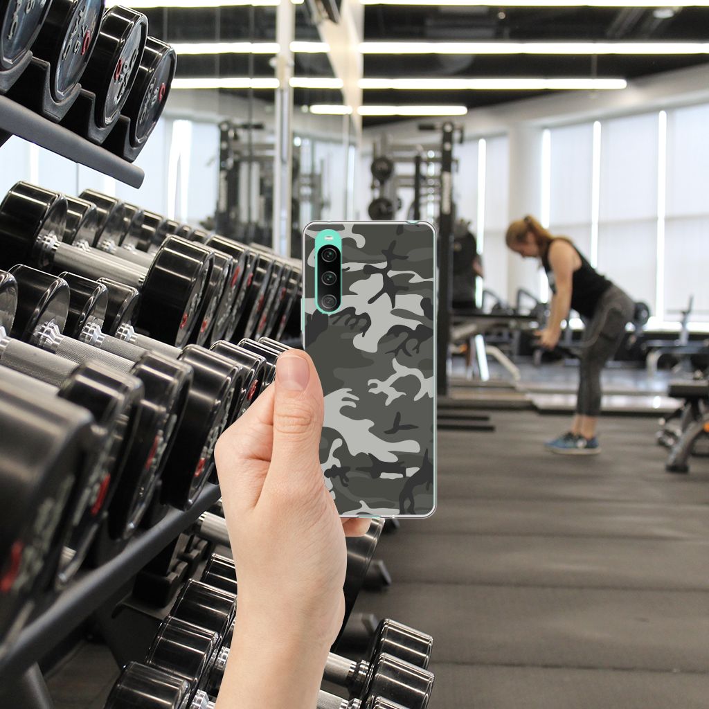 Sony Xperia 10 V TPU bumper Army Light in camouflage design, perfect gift for style and protection in the gym.