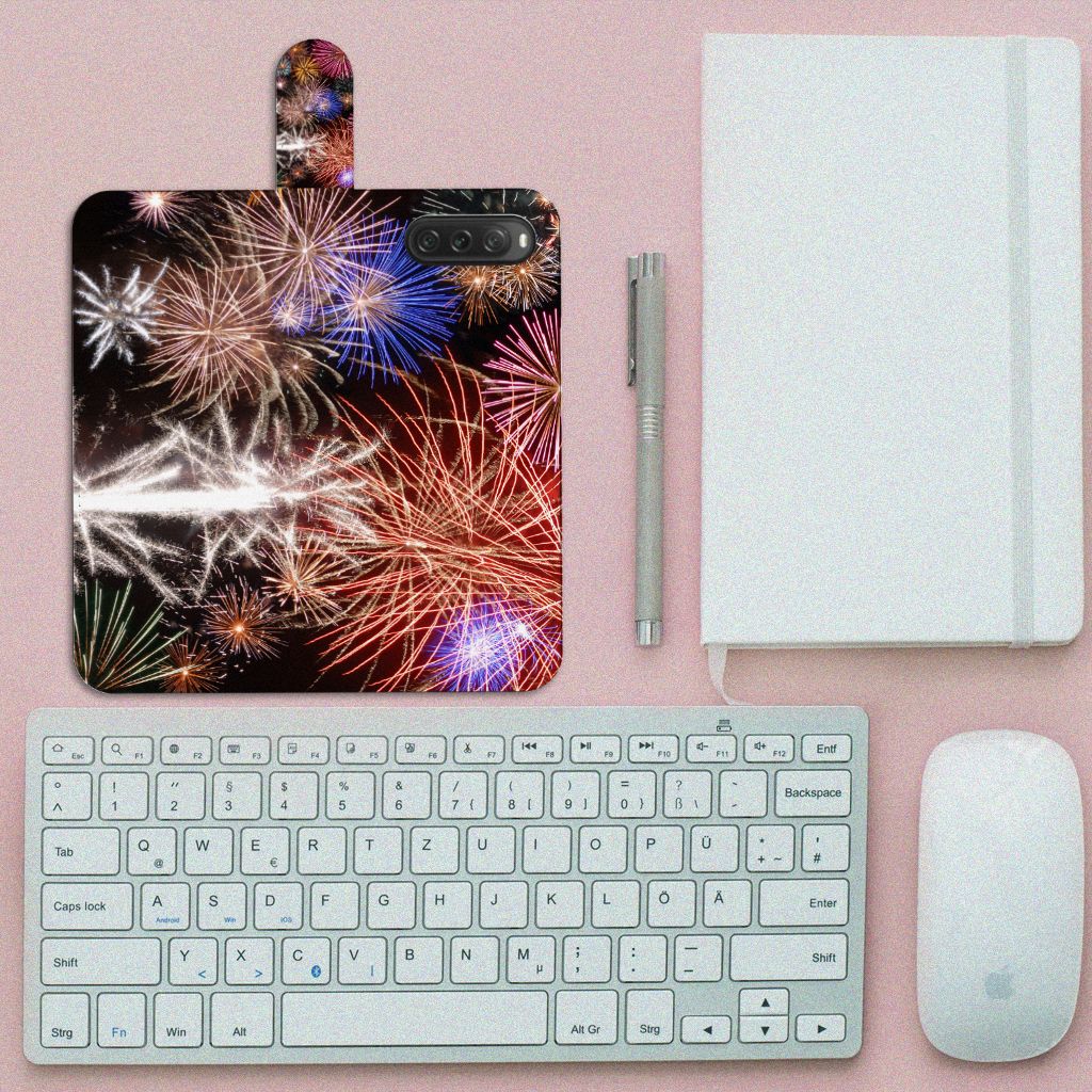 Sony Xperia 10 V Wallet Case met Pasjes Vuurwerk siervuurwerk kleurrijk aanzicht