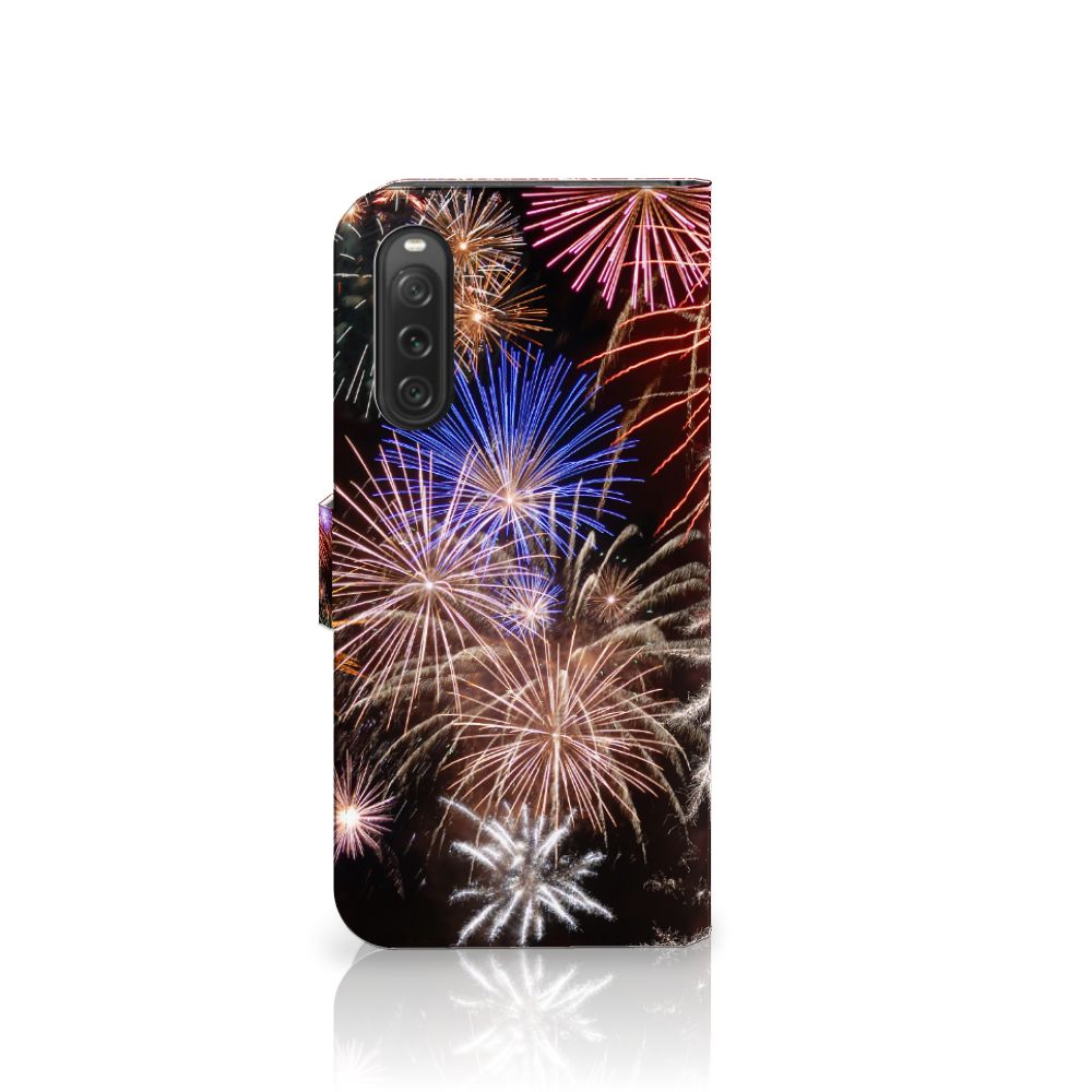 Sony Xperia 10 V Wallet Case met Pasjes Vuurwerk design vuurwerk aanzicht
