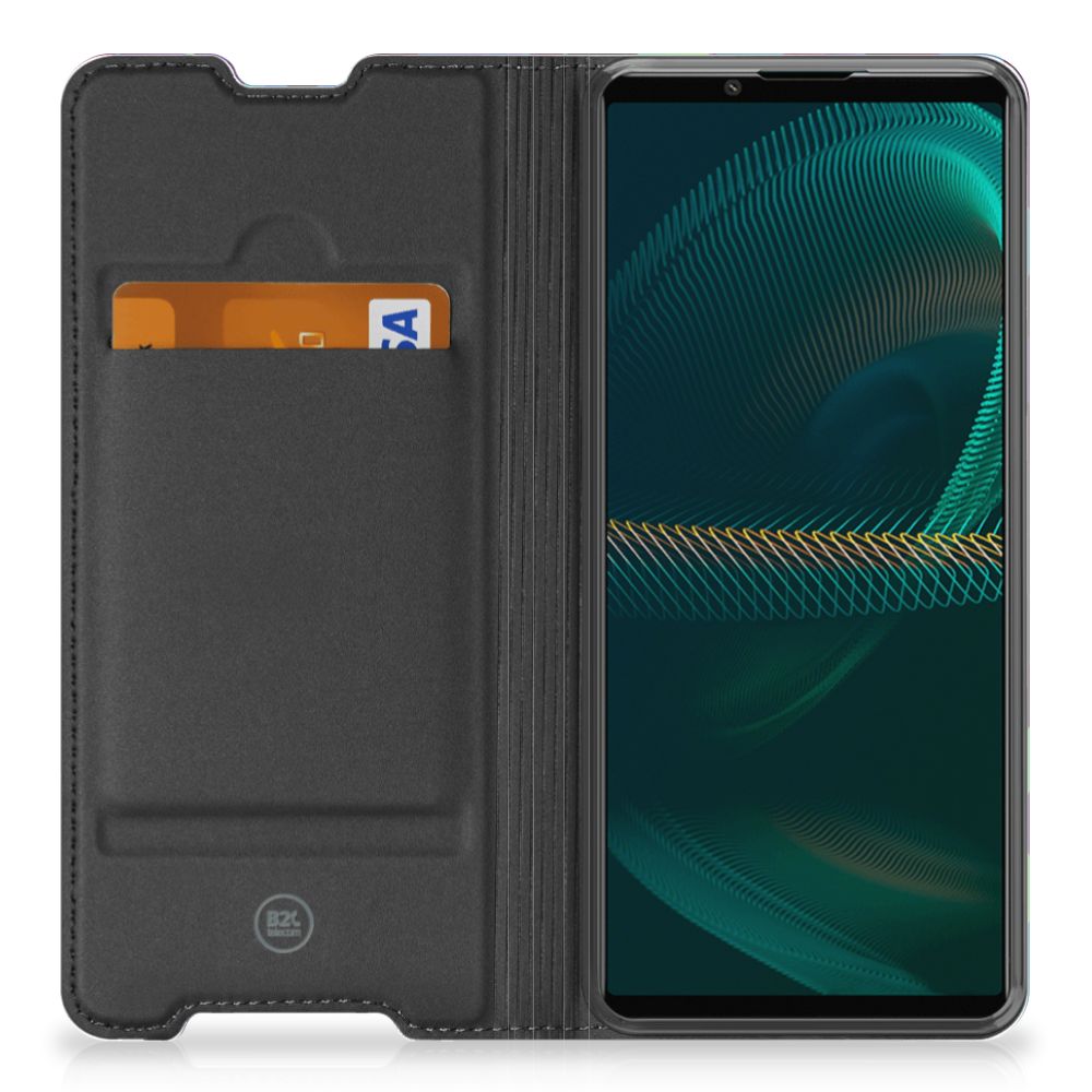 Sony Xperia 5 III Stand Case Abstract Green Blue hoesje overzicht voorkant zwart