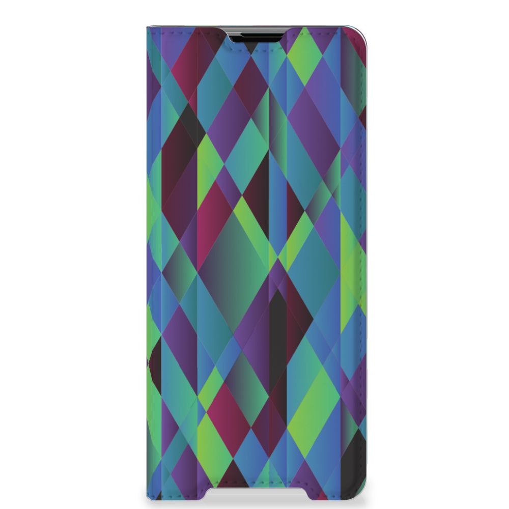 Sony Xperia 5 III Stand Case Abstract Green Blue kleurrijk design hoesje abstract groen blauw