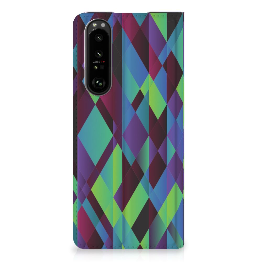 Sony Xperia 5 III Stand Case Abstract Green Blue case kleurrijk design aanzicht