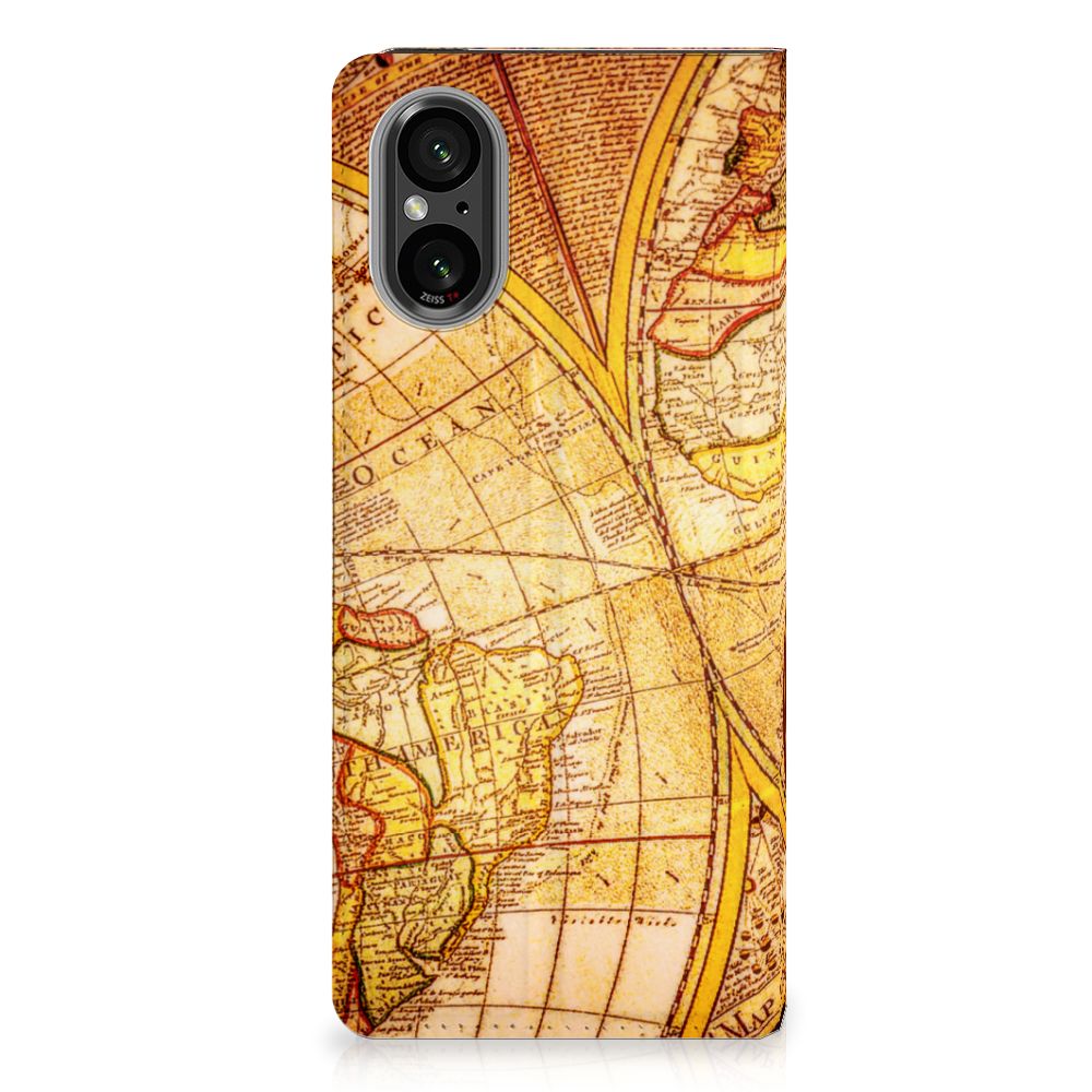 Sony Xperia 5 V Book Cover Kompas wereldkaart design achterkant