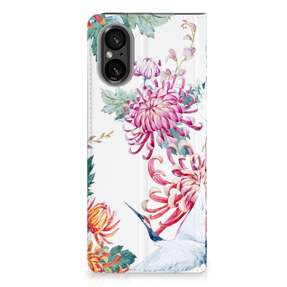Sony Xperia 5 V Hoesje maken Bird Flowers bloemen ooievaar kleurrijk design