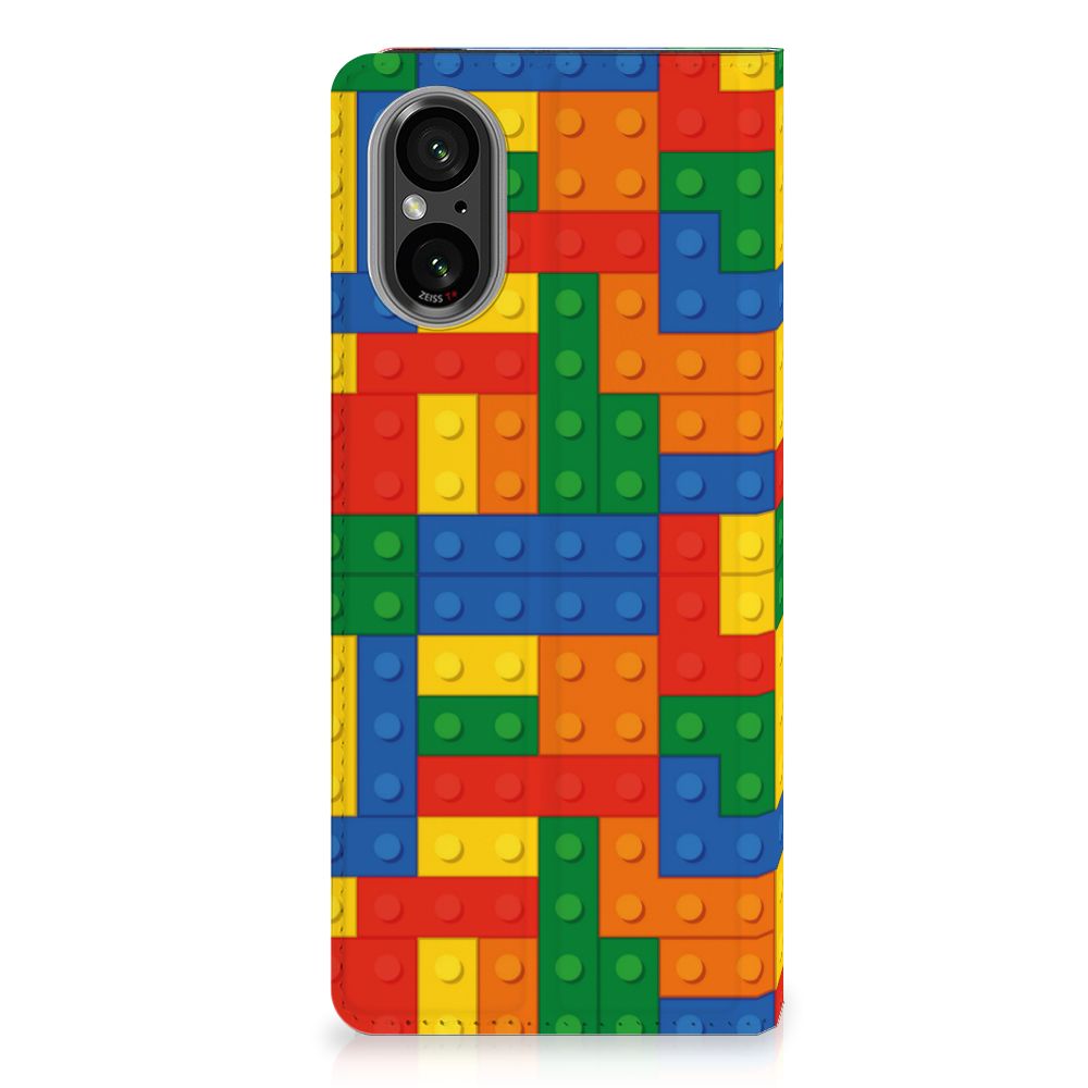 Sony Xperia 5 V Hoesje met Magneet Blokken design blokken print aanzicht