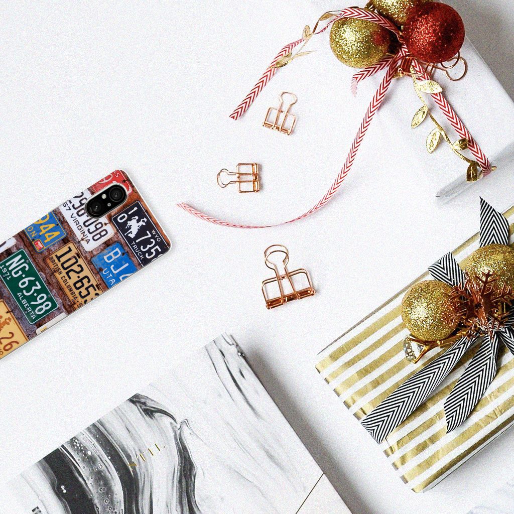 Sony Xperia 5 V Siliconen Hoesje met foto Kentekenplaten design kentekenplaten bovenaanzicht