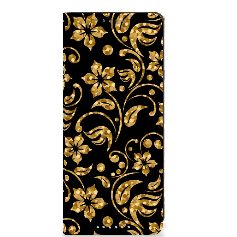 Sony Xperia 5 V Smart Cover Gouden Bloemen design gouden bloemen voorkant