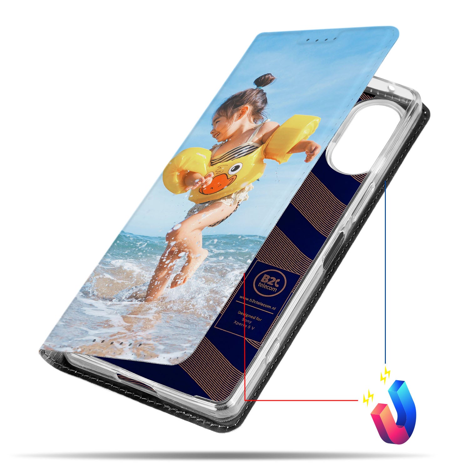 Sony Xperia 5 V Telefoonhoesje Maken met Foto met een kind in het water met een opblaasring.