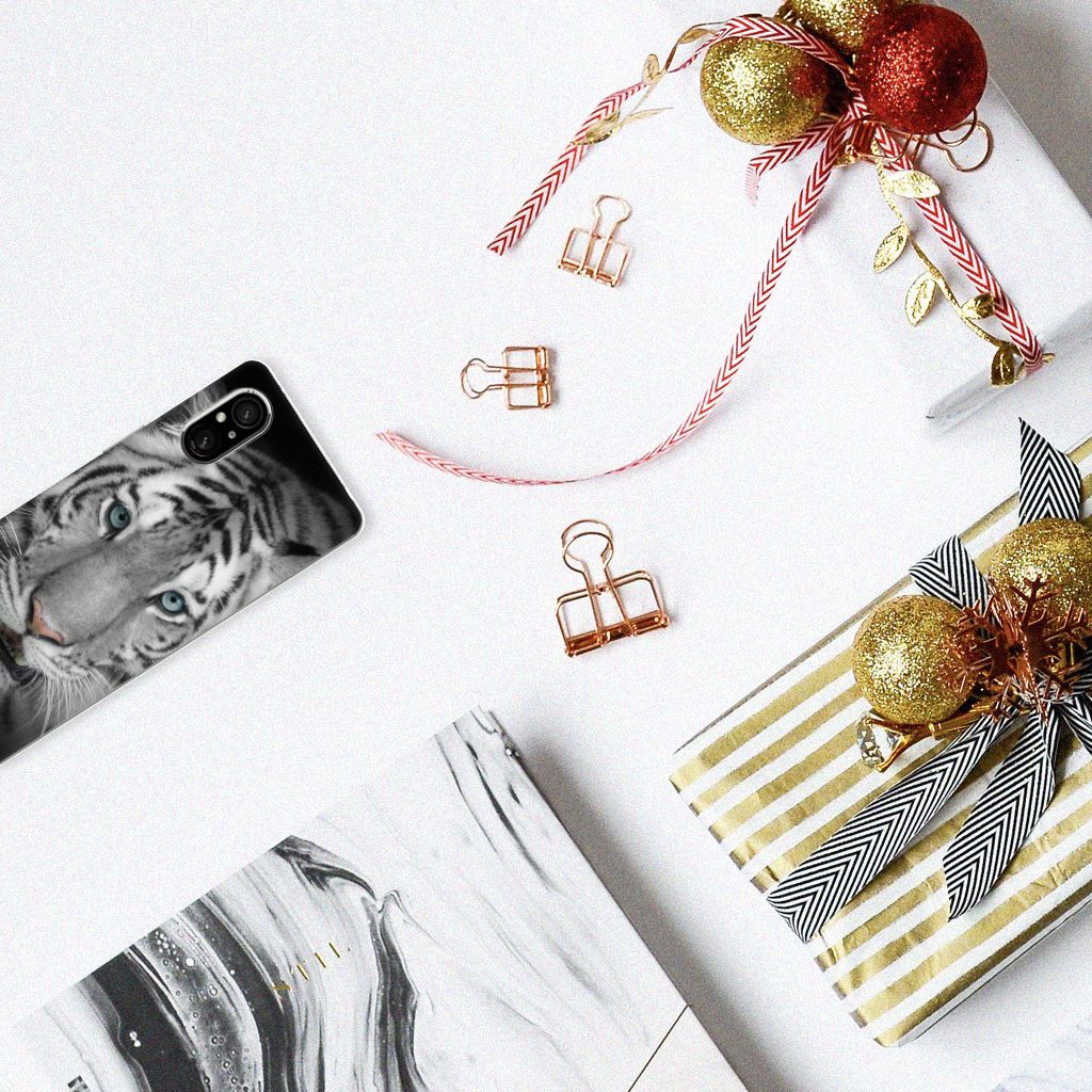 Sony Xperia 5 V TPU Hoesje Tijger tijger gezicht design bovenaanzicht