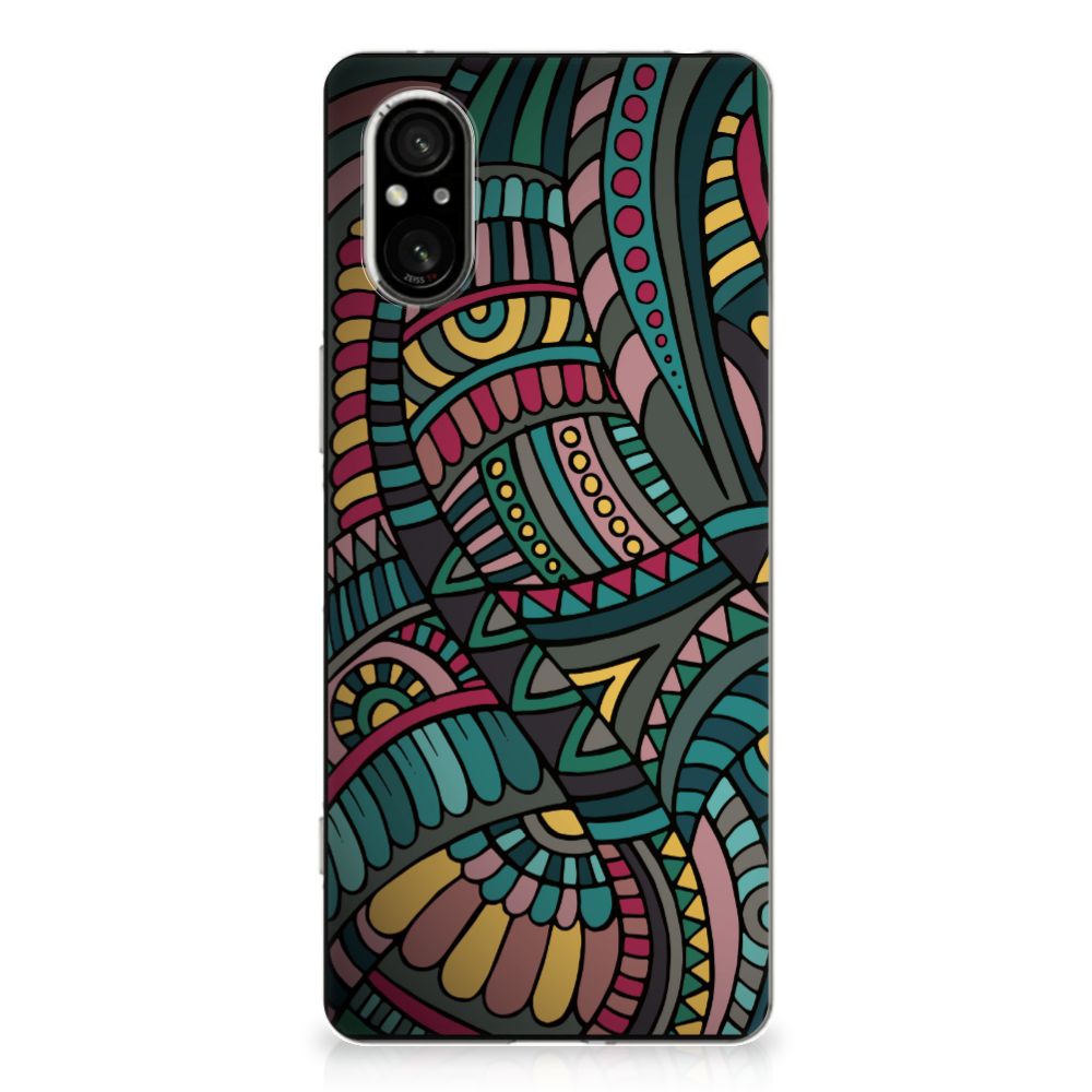 Sony Xperia 5 V TPU bumper Aztec design kleurrijk patroon achterkant