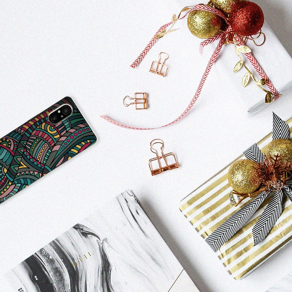 Sony Xperia 5 V TPU bumper Aztec bovenaanzicht kunstzinnig ontwerp retro stijl