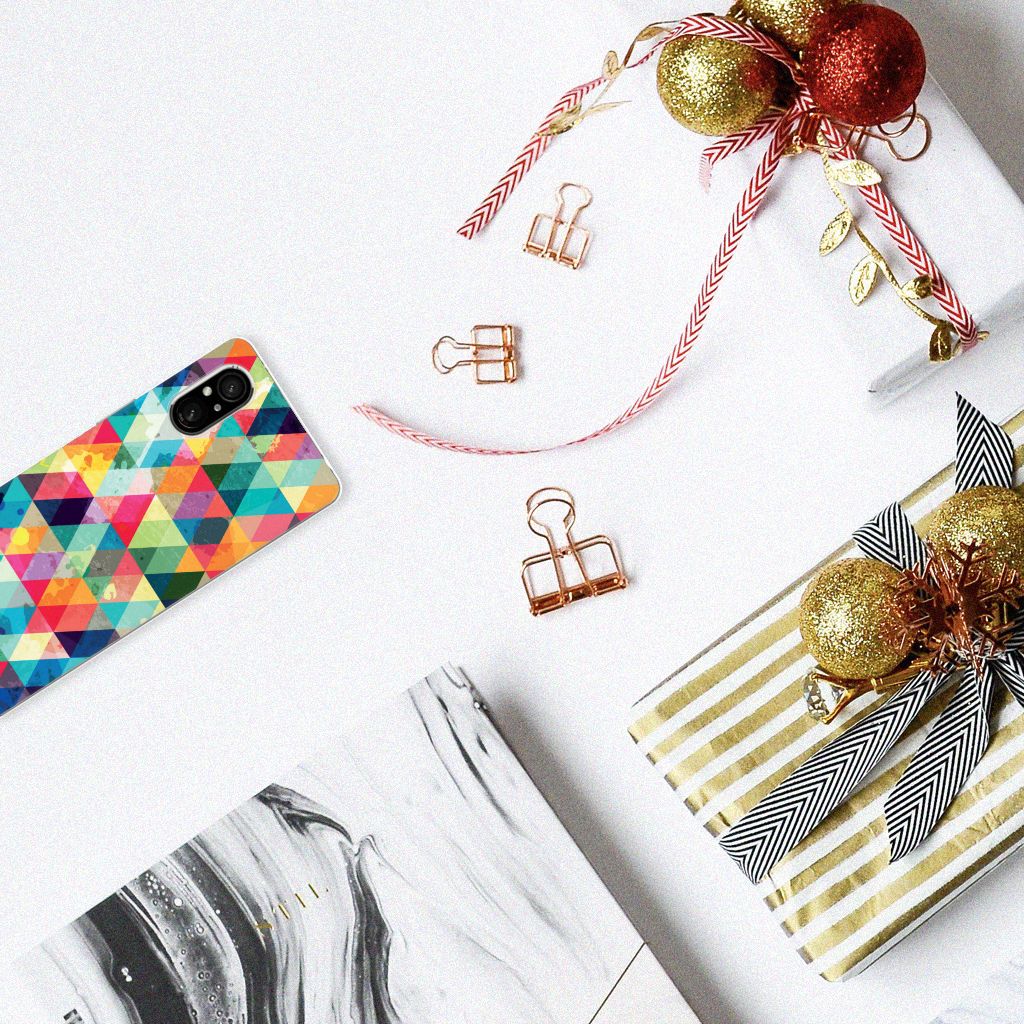 Sony Xperia 5 V TPU bumper Geruit ruitjes kleurrijk design bovenaanzicht