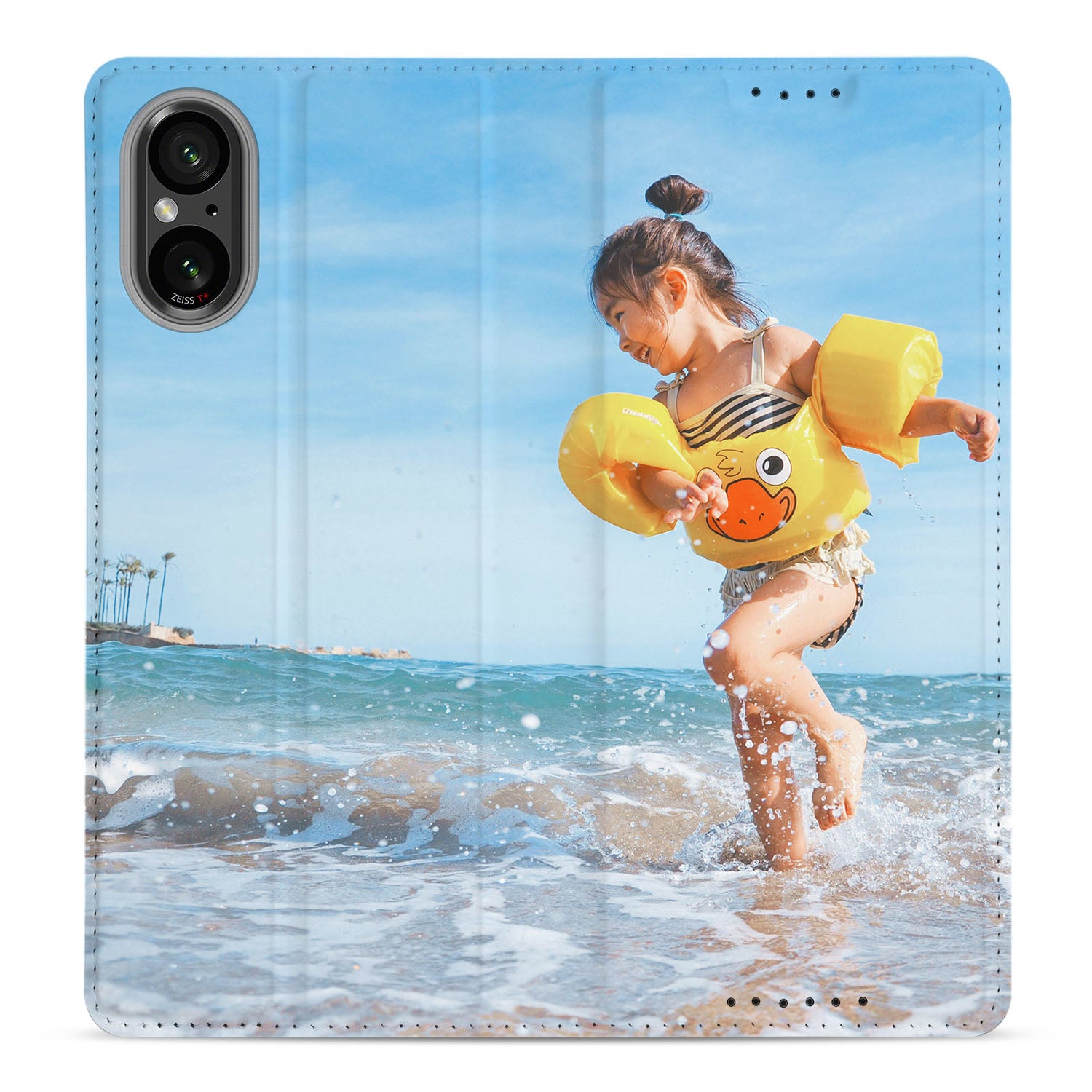 Sony Xperia 5 V Telefoonhoesje Maken met Foto kind spelen met zwemring strand