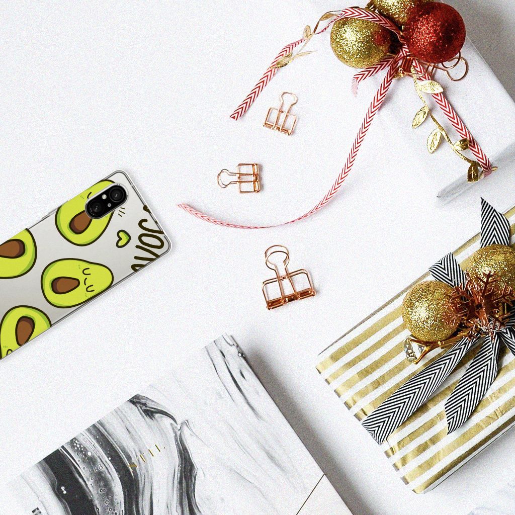 Sony Xperia 5 V Telefoonhoesje met Naam Avocado Singing design bovenaanzicht