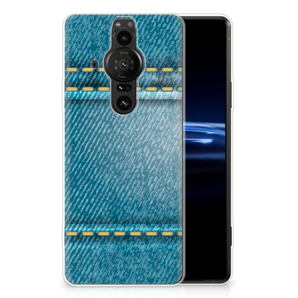 Sony Xperia Pro-I Silicone Back Cover Jeans hoesje jeans print voorkant