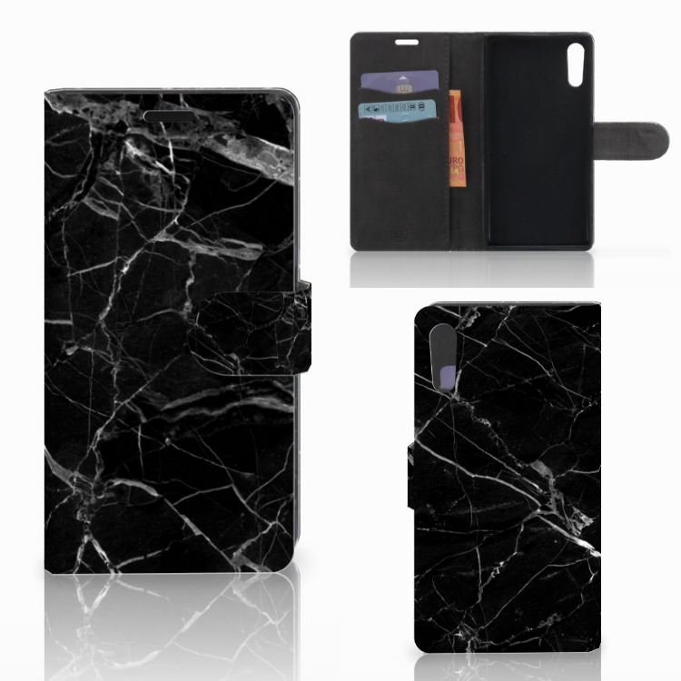 Sony Xperia XZ | Sony Xperia XZs Bookcase Marmer Zwart bookcase zwart marmer voorzijde binnenkant