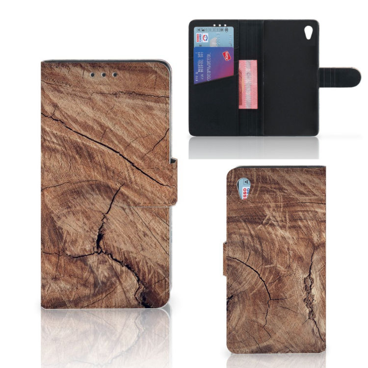 Sony Xperia Z3 Book Style Case Tree Trunk hoesje boomstam design aanzicht
