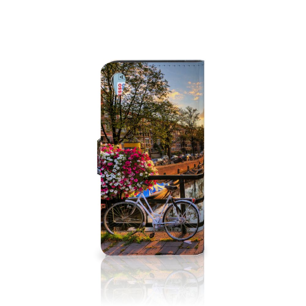 Sony Xperia Z3 Flip Cover Amsterdamse Grachten telefoonhoesje fiets bloemen aanzicht