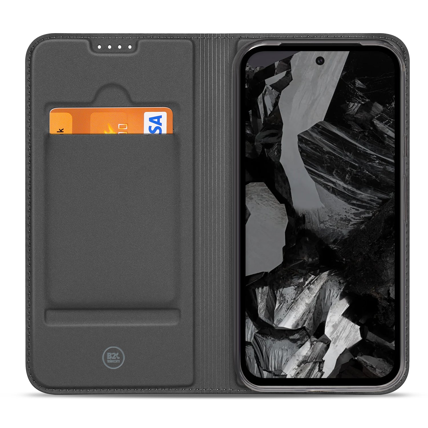 Google Pixel 8A Stand Case Hoesje Geschikt voor de Google Pixel 8A Wit met Pashouder binnenkant voorkant