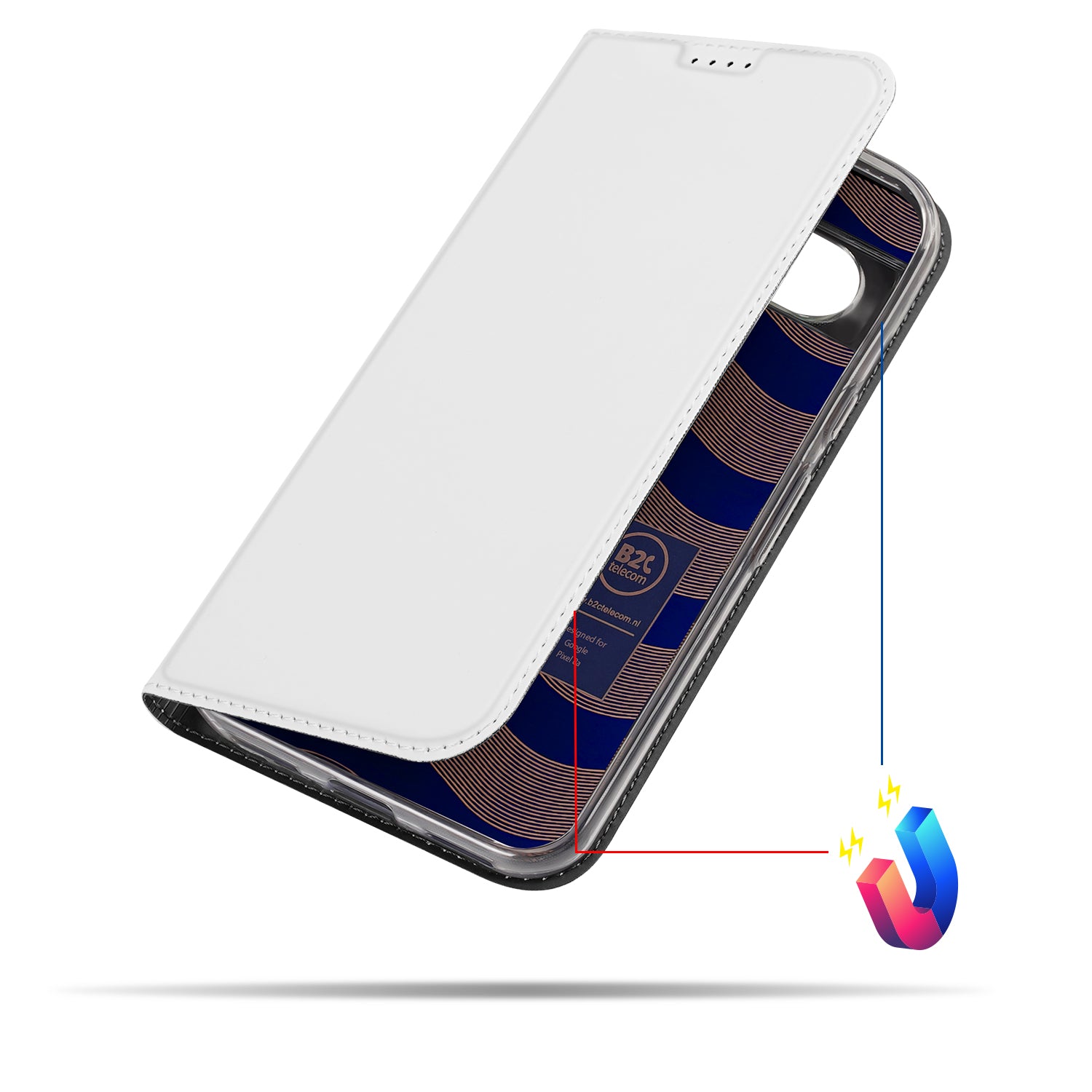 Stand Case Hoesje Geschikt voor de Google Pixel 8A Wit met Pashouder voorkant ontwerp