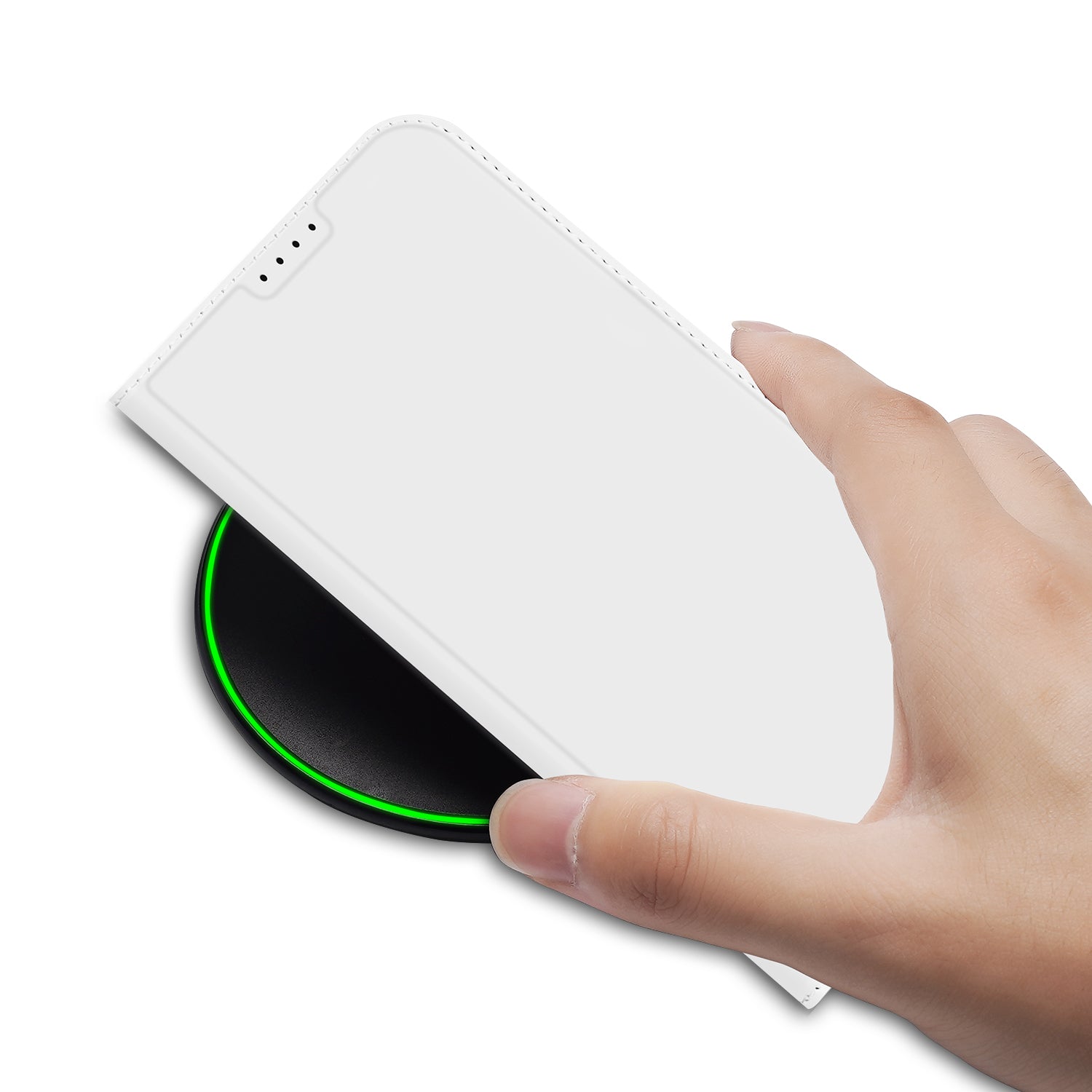 Stand Case Hoesje Geschikt voor de Google Pixel 8A Wit met Pashouder hand smartphone draadloos opladen