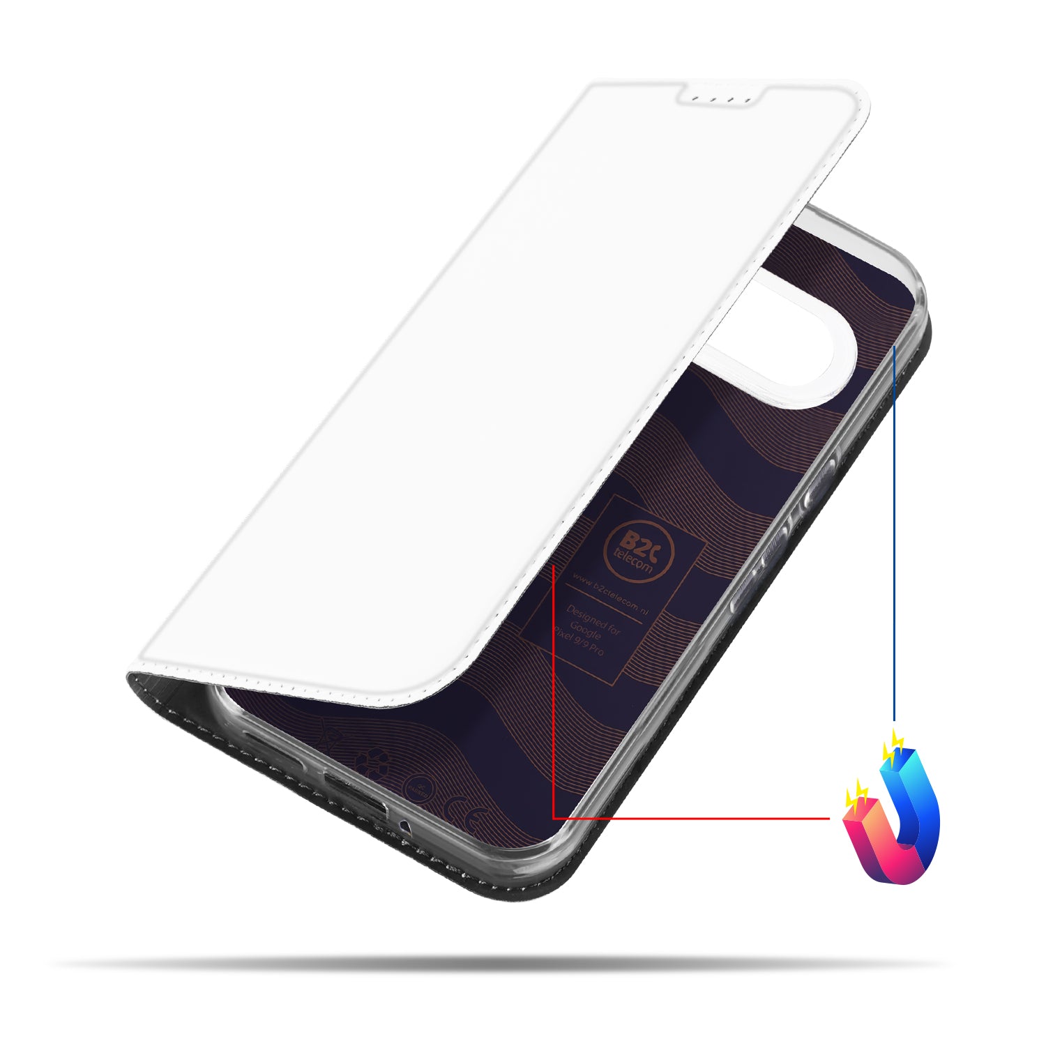 Stand Case Hoesje Google Pixel 9 | 9 Pro Wit met Pashouder voorzijde