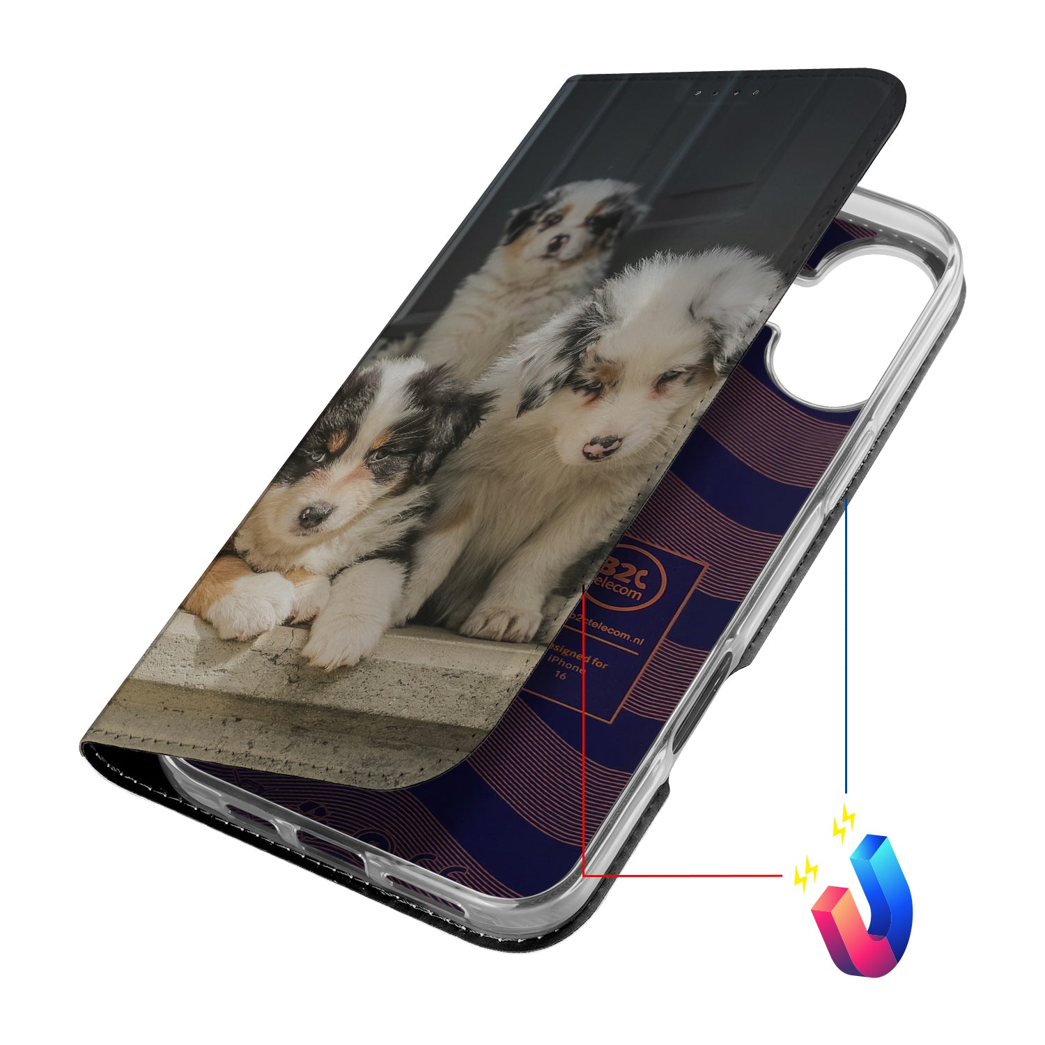 Apple iPhone 16 Stand Case Hoesje Maken honden afbeelding voorkant