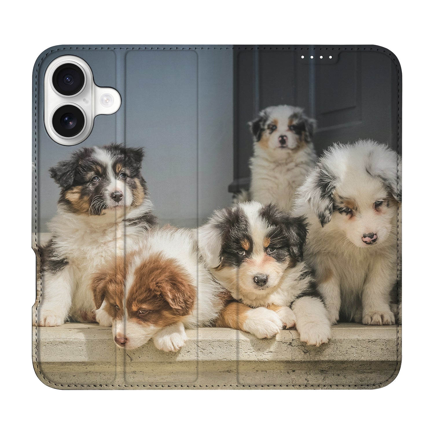 Apple iPhone 16 Stand Case Hoesje Maken honden puppy's ontwerp voorkant