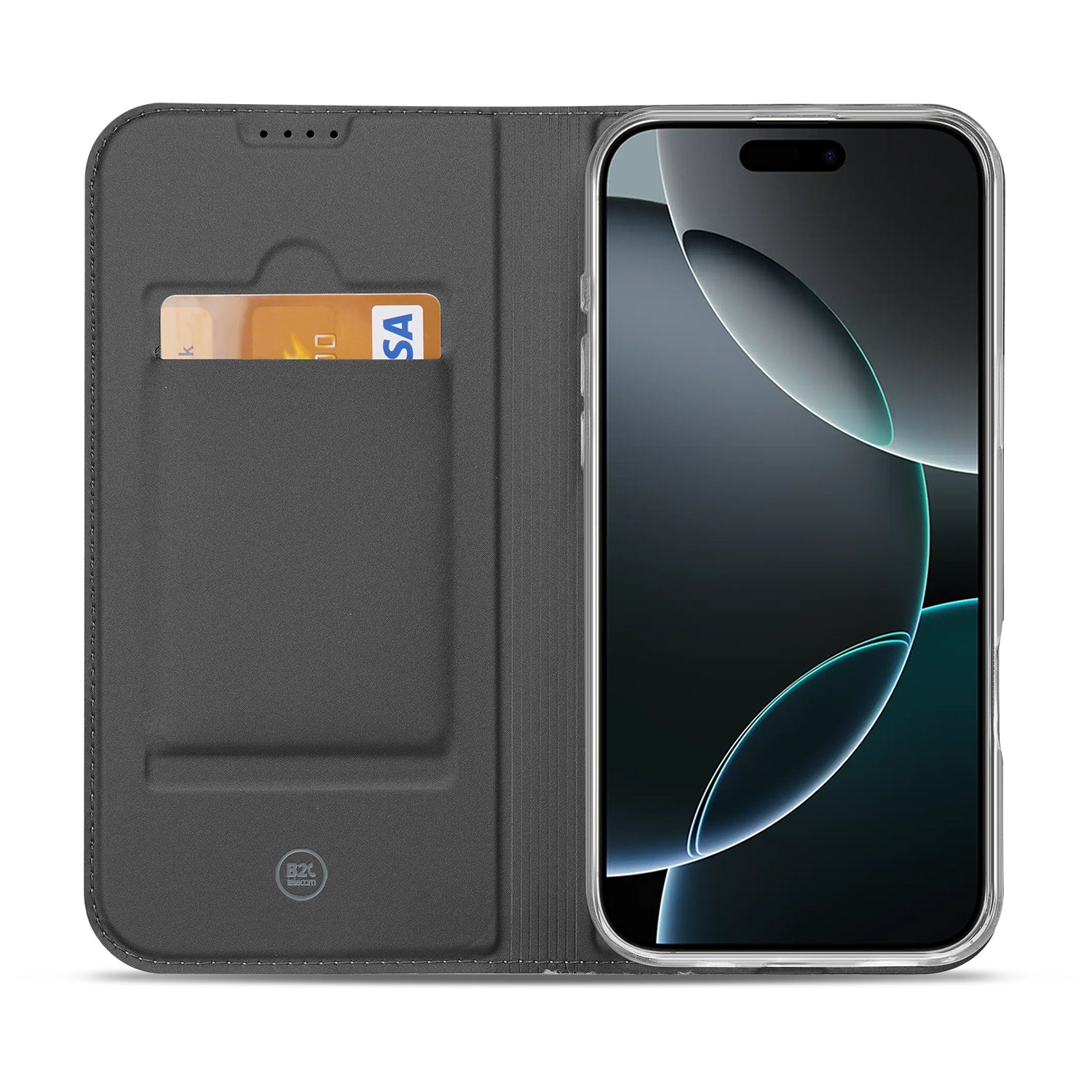 Apple iPhone 16 Pro Max Stand Case Hoesje Maken zwart voorkant met pocket en telefoon