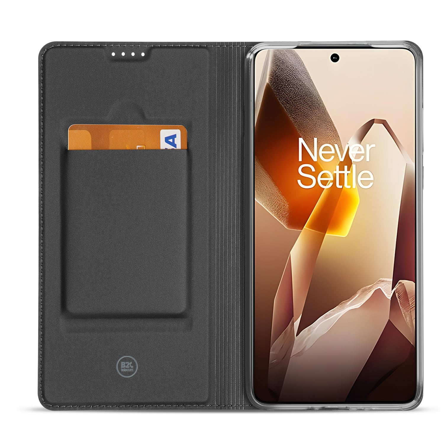 OnePlus 13 Stand Case Hoesje Wit met Pashouder voorkant telefoon met kaart