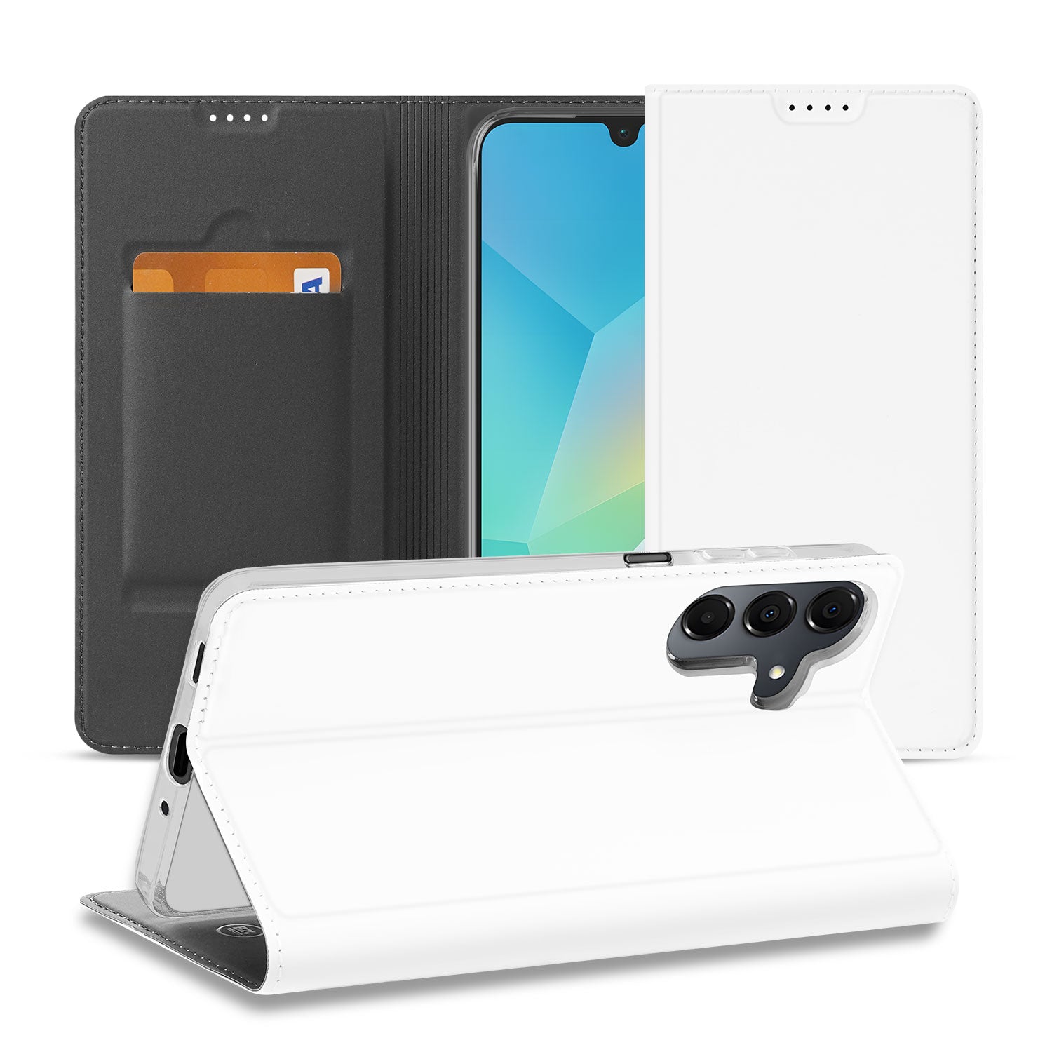 Samsung Galaxy A16 5G/4G Stand Case Hoesje Wit Pashouder vooraanzicht