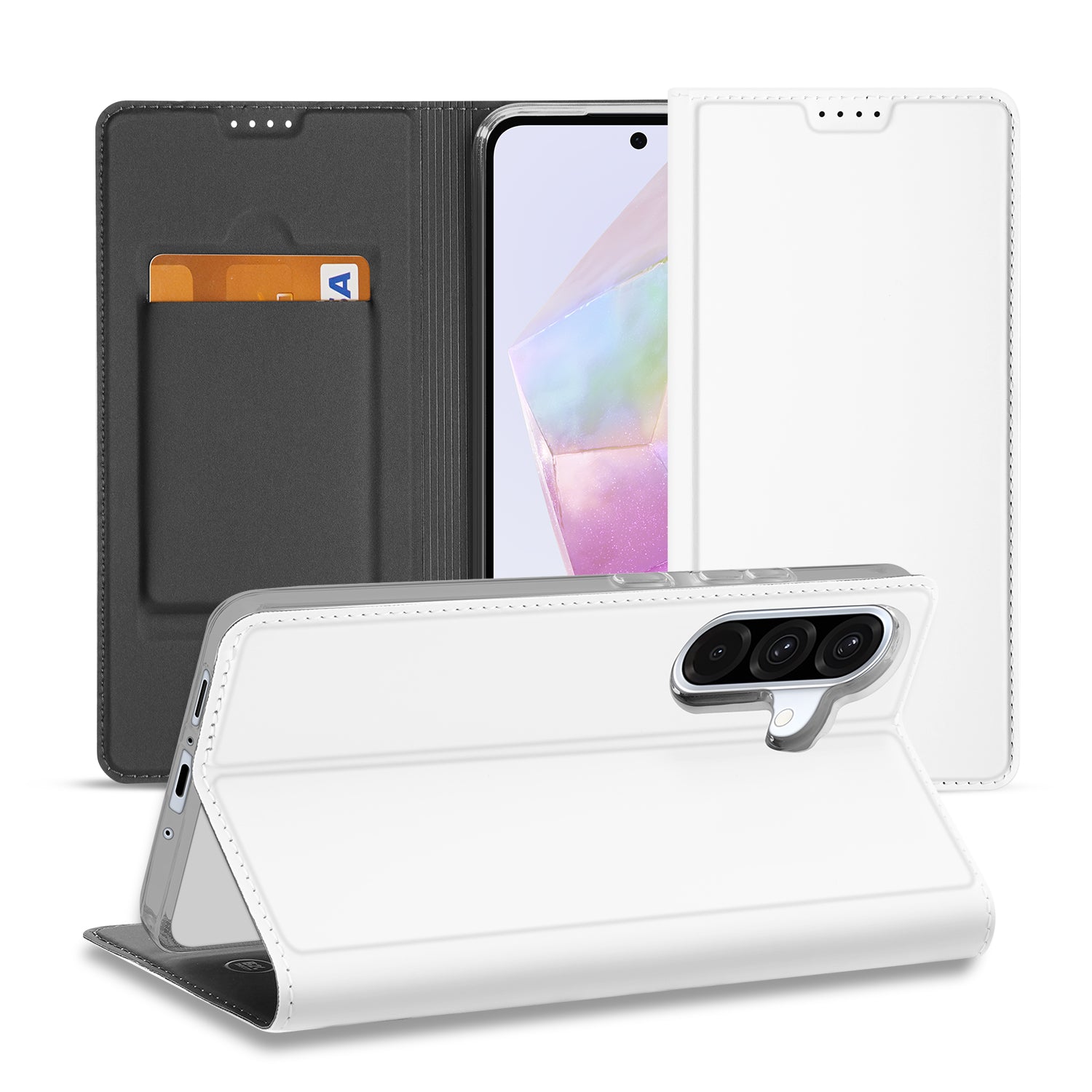 Stand Case Hoesje Samsung Galaxy A56 | A36 Wit met Pashouder Design Wit Aanzicht