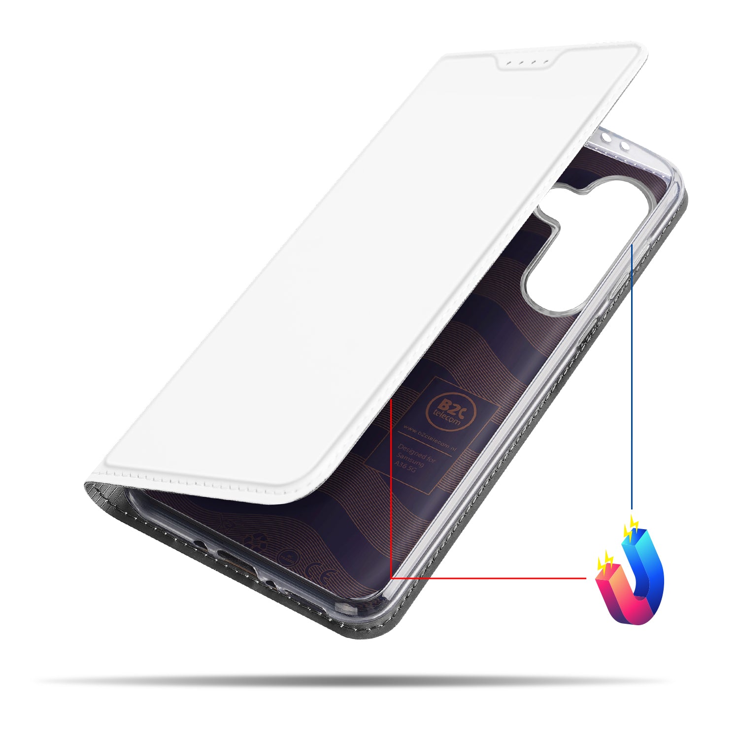 Samsung Galaxy A56 A36 Stand Case Hoesje Wit Pashouder aanzicht