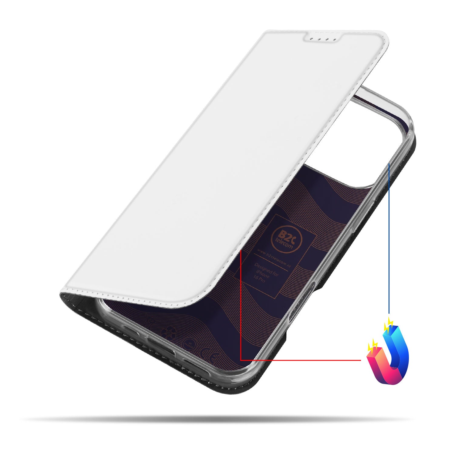 Stand Case Hoesje iPhone 16 Pro Max Wit met Pashouder beschermhoes openstaand zijde