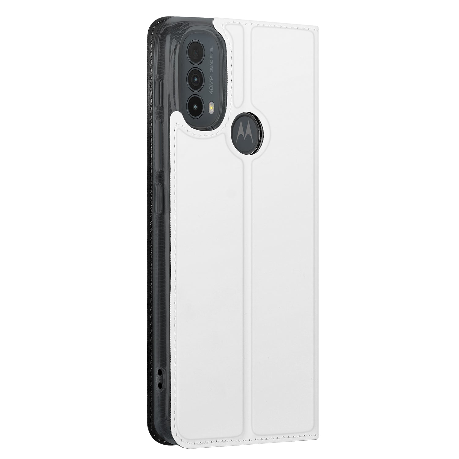 Motorola Moto E20 Stand Case Telefoon Hoesje Wit met Pashouder zijkant
