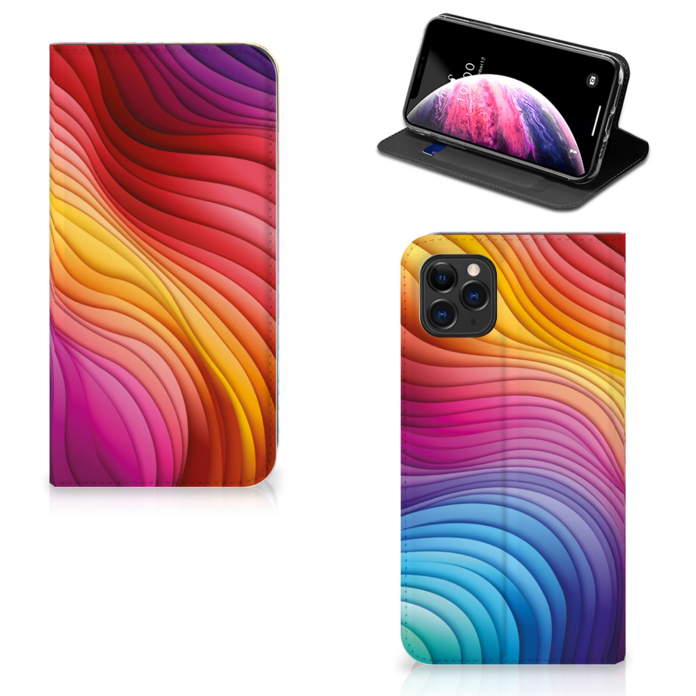 Stand Case voor Apple iPhone 11 Pro Max Regenboog met kleurrijk golfpatroon 🌈