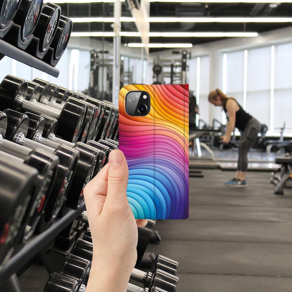 Stand Case voor Apple iPhone 14 Plus Regenboog met kleurrijk ontwerp in de sportschool