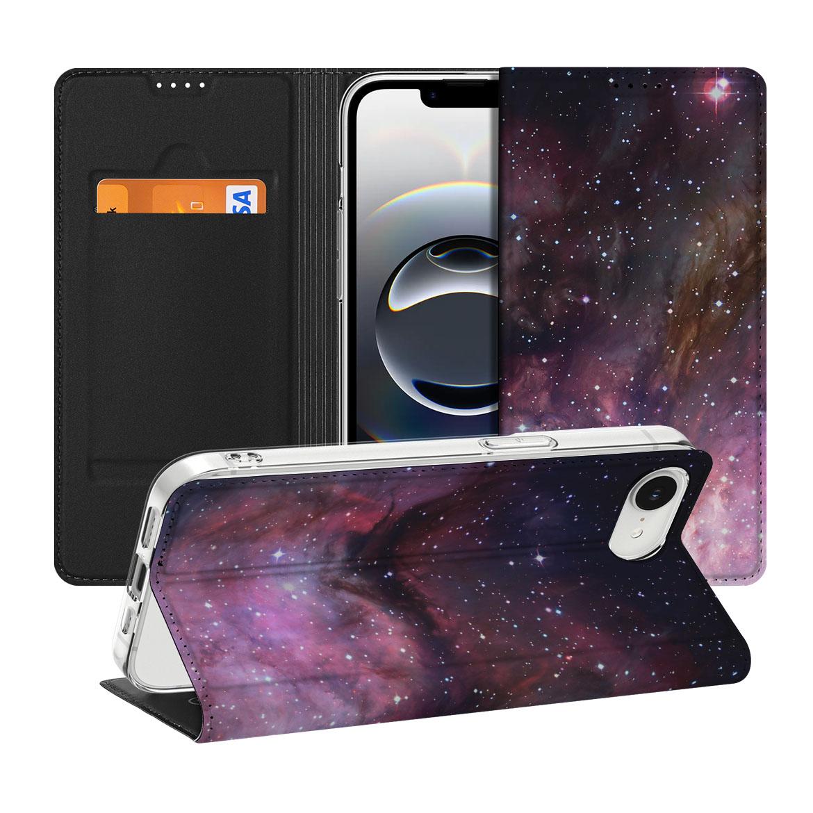 Apple iPhone 16e Stand Case Galaxy design voorkant achteraanzicht