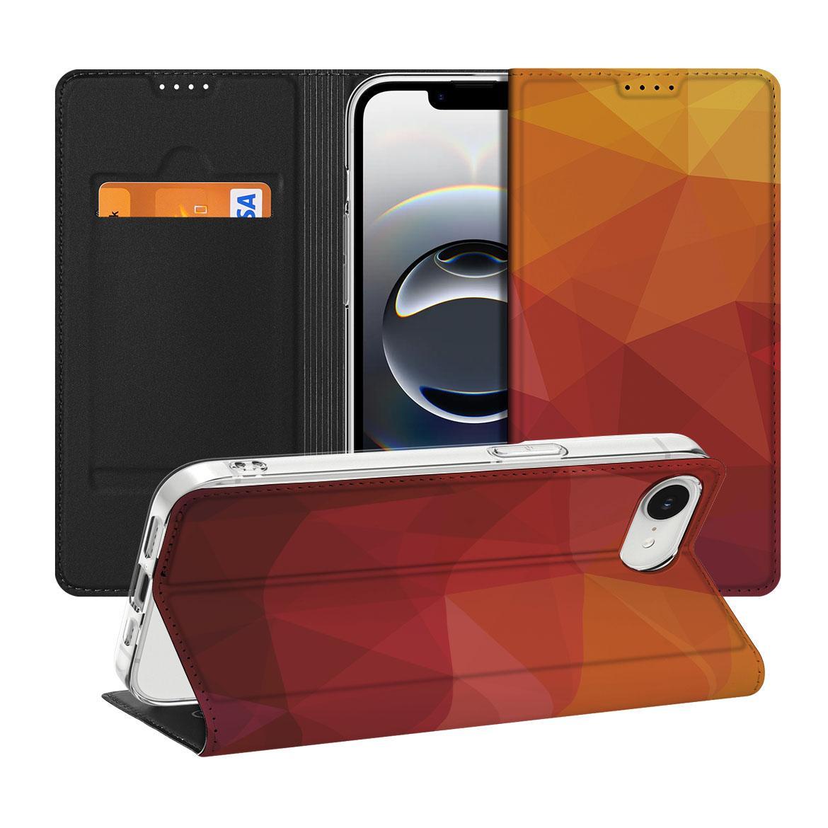 Apple iPhone 16e Stand Case voor Apple iPhone 16e Polygon Red design abstract kleurrijk aanzicht