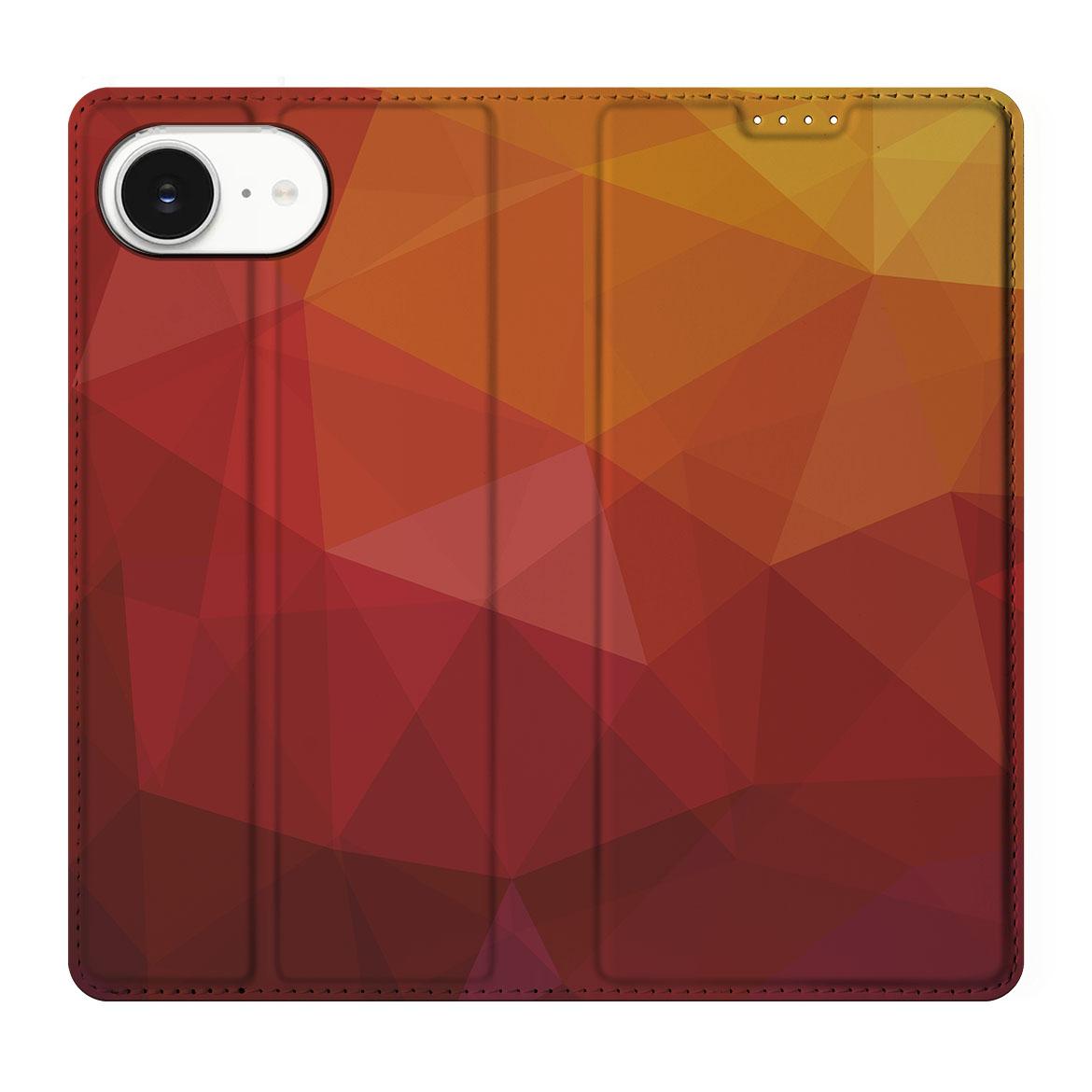Apple iPhone 16e Stand Case voor Apple iPhone 16e Polygon Red abstract kleuren geometrisch