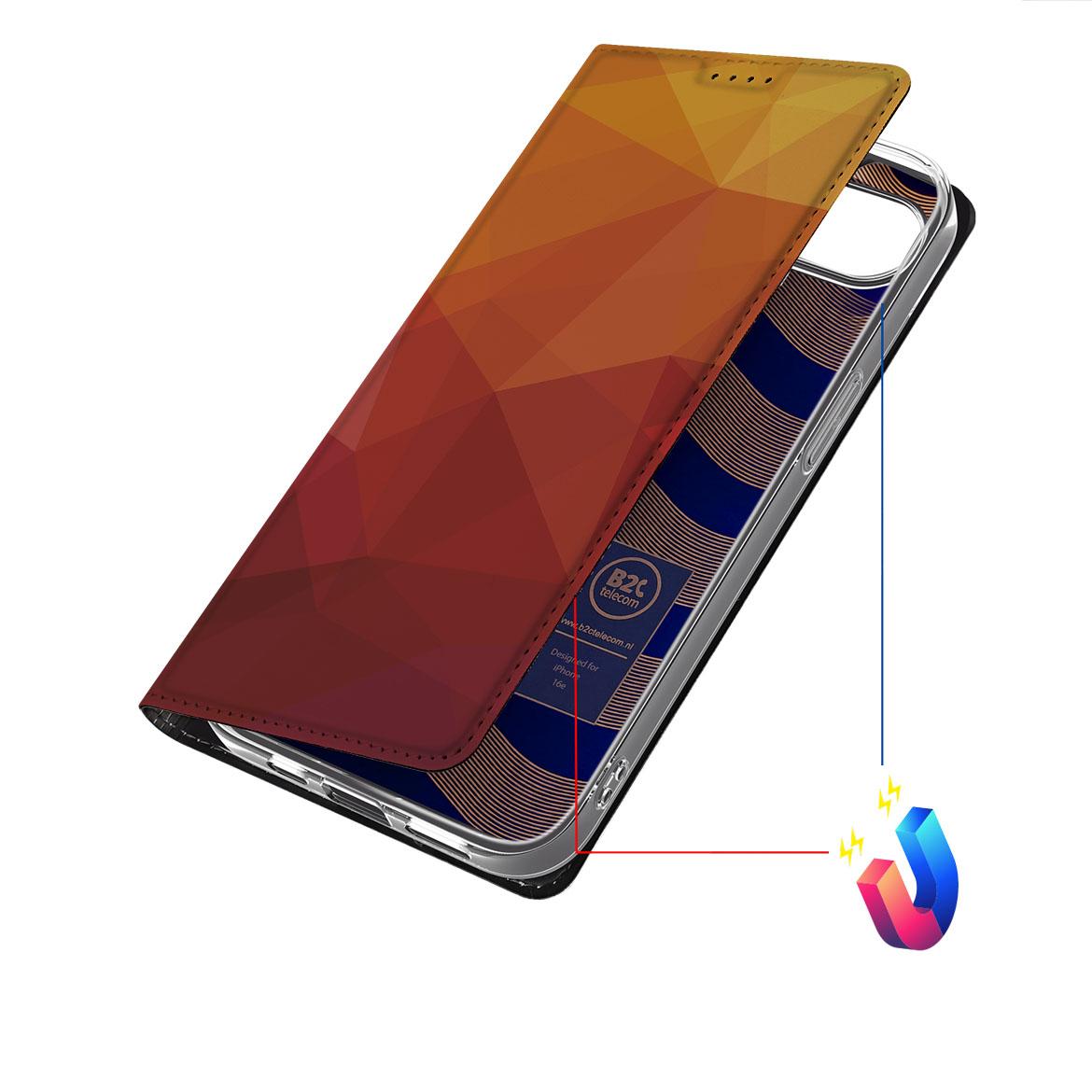 Apple iPhone 16e Stand Case Polygon Red voorkant zijaanzicht