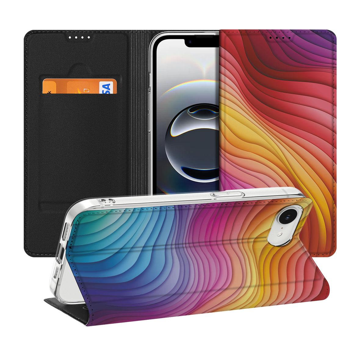 Apple iPhone 16e Stand Case Regenboog voorkant achterkant