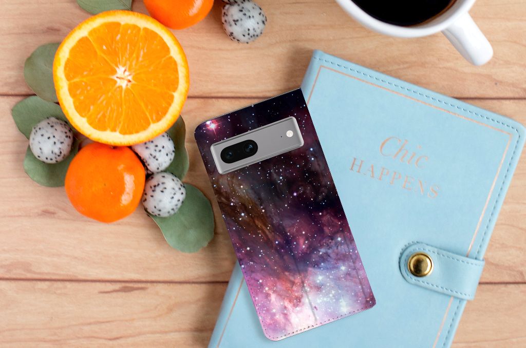 Google Pixel 7 Stand Case voor Google Pixel 7 Galaxy heelal design bovenaanzicht